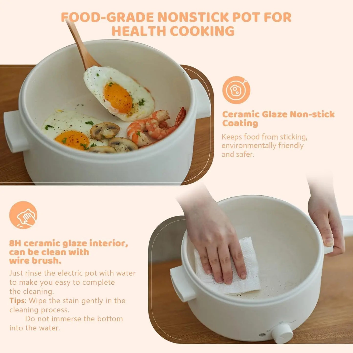 3L Portable Electric Pot with Ceramic Coating, Multi-functional for Hot Pot, Pasta, Ramen, Quick Heating and Safety