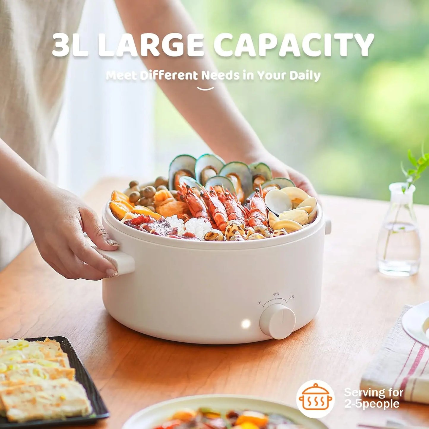 3L Portable Electric Pot with Ceramic Coating, Multi-functional for Hot Pot, Pasta, Ramen, Quick Heating and Safety
