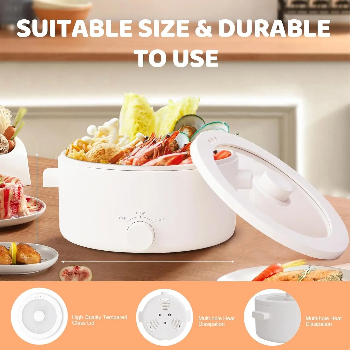 3L Portable Electric Pot with Ceramic Coating, Multi-functional for Hot Pot, Pasta, Ramen, Quick Heating and Safety